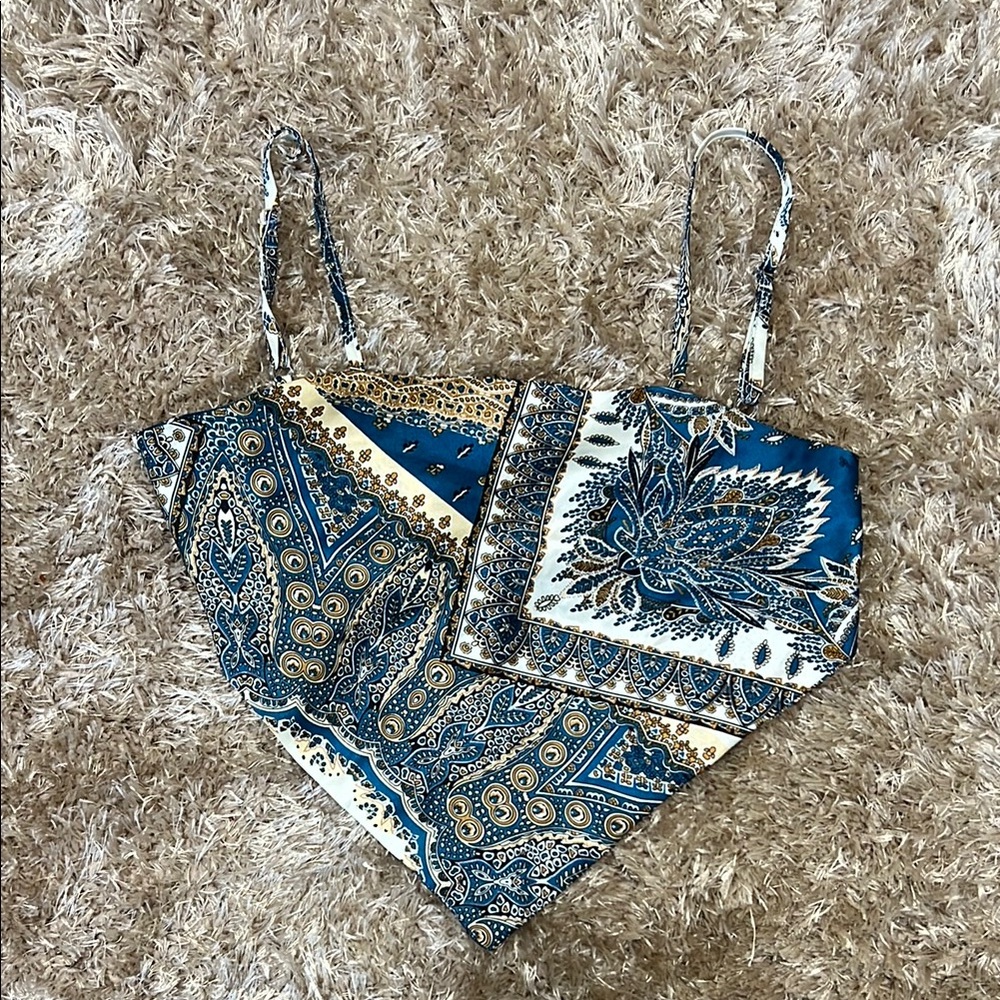 Blue and Gold Paisley Bandana Top